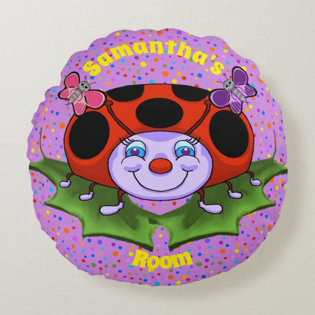 Happy Ladybug Round Pillow (Front)