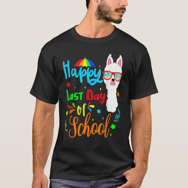 Happy Last Day Of School Alpaca Llama With Sunglas T-Shirt (Front)
