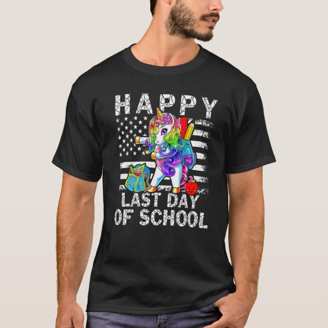 Happy Last Day Of School Dabbing Unicorn American  T-Shirt (Front)