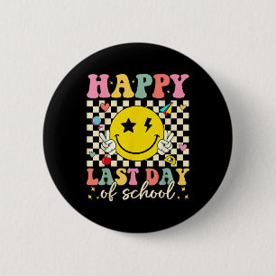 Happy Last Day Of School Groovy Smile Face Teacher 6 Cm Round Badge
