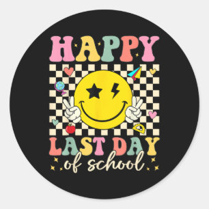 Happy Last Day Of School Groovy Smile Face Teacher Classic Round Sticker