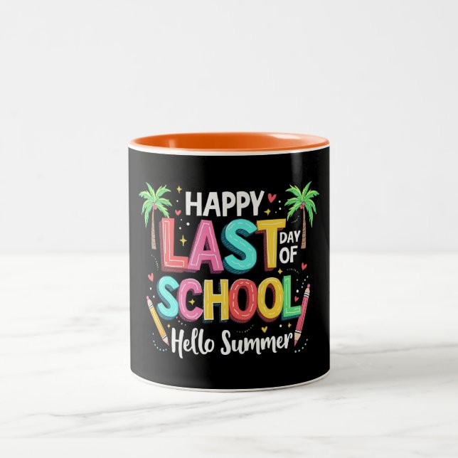 Happy Last Day Of School Hello Summer Two-Tone Coffee Mug (Center)