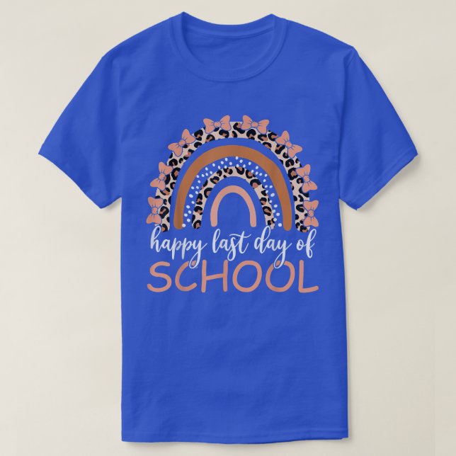 Happy Last Day Of School Leopard Boho Rainbow Hear T-Shirt (Design Front)