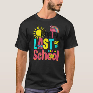 Happy Last Day Of School Rainbow Flamingo Summer V T-Shirt