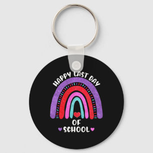 Happy Last Day Of School Rainbow Hearts Girls Kids Key Ring