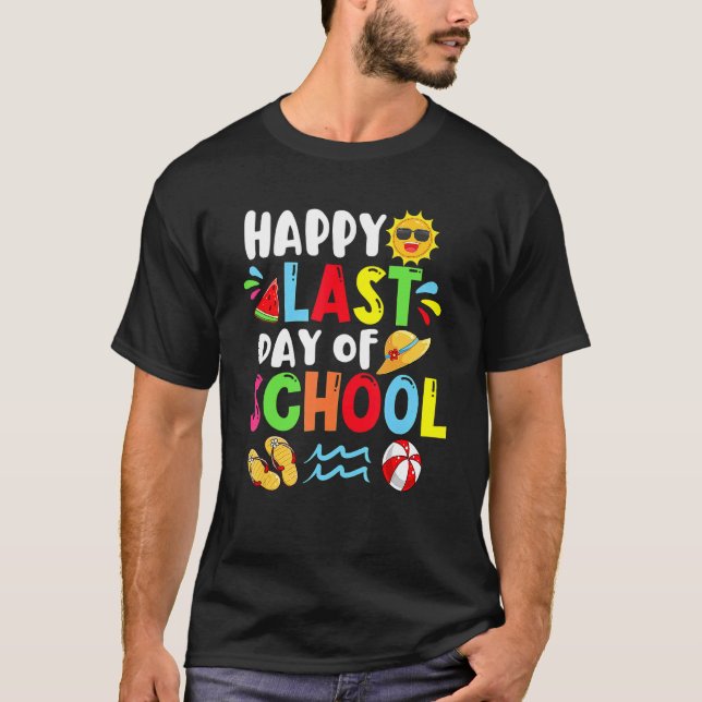 Happy Last Day Of School Summer Time Cute Sun Stud T-Shirt (Front)
