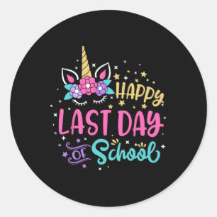 Happy Last Day Of School Unicorn Face Hello Summer Classic Round Sticker