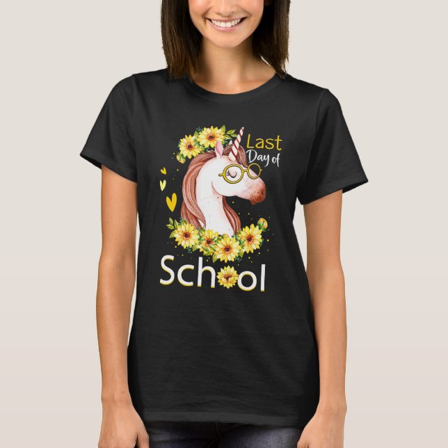 Happy Last Day Of School Unicorn Sunflower Girls G T-Shirt (Front)