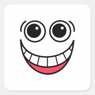 Happy Laughing Funny Comic Cartoon Face Square Sticker