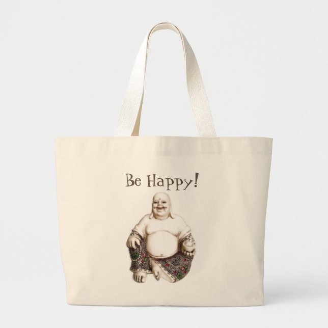 Happy, laughing, good luck, good fortune Buddha Large Tote Bag (Front)
