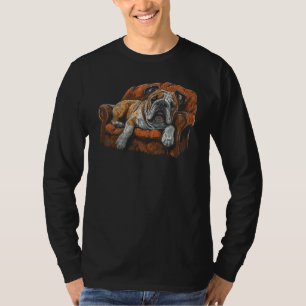 Happy Lazy English Bulldog Sitting on the Sofa Dog T-Shirt