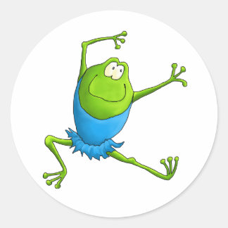 Happy Leaping Ballet Frog Classic Round Sticker