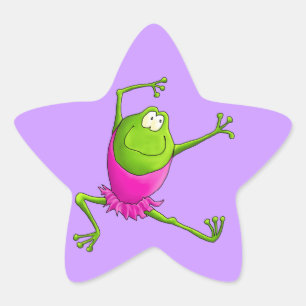 Happy Leaping Ballet Frog Star Sticker