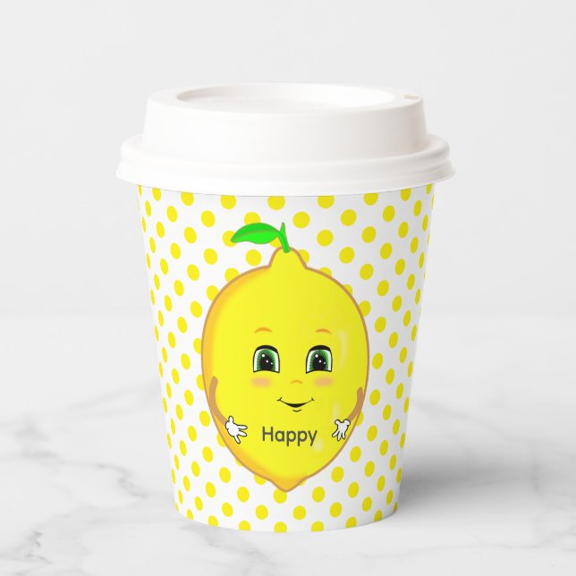  Happy Lemon & Yellow Polka Dots Paper Cups (Front)
