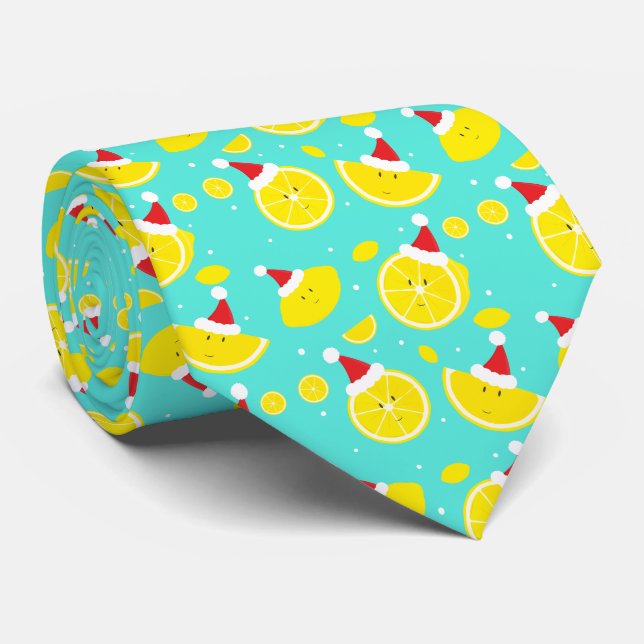 Happy Lemons Santa Hats Novelty Christmas Pattern Tie (Rolled)
