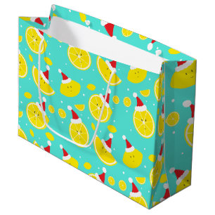 Happy Lemons Wearing Santa Hats Christmas Large Gift Bag