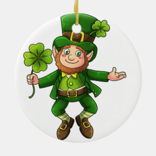 Happy Leprechaun and Shamrock Ceramic Tree Decoration