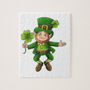 Happy Leprechaun and Shamrock Jigsaw Puzzle