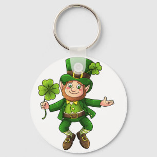 Happy Leprechaun and Shamrock Key Ring