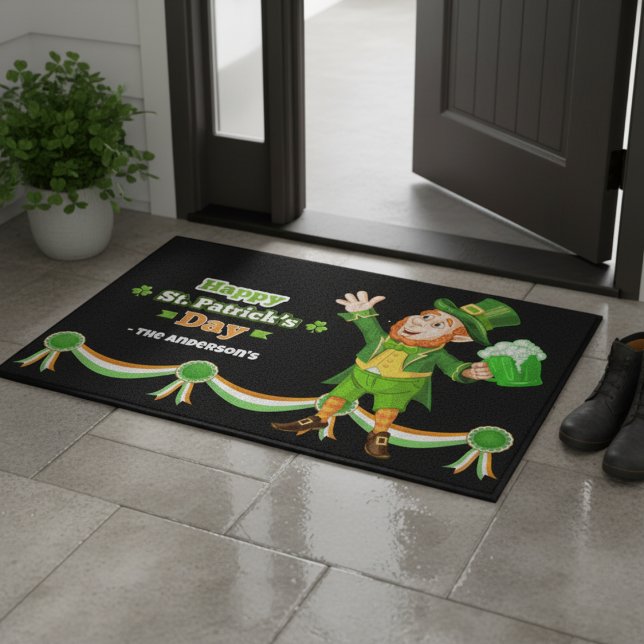 Happy Leprechaun St Patrick's Personalized Doormat (Happy Leprechaun St Patrick's Personalized Doormat)
