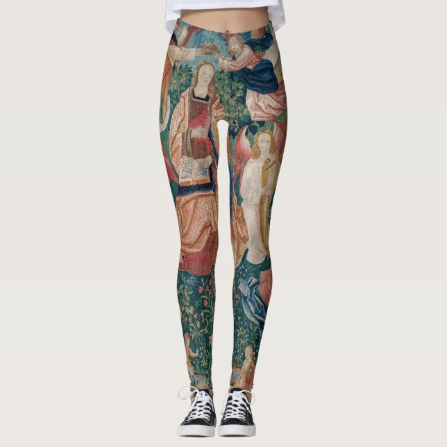 Happy Life in Paradise Garden Mediaeval Tapestry Leggings (Front)