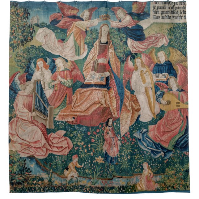 Happy Life in Paradise Garden Mediaeval Tapestry Shower Curtain (Front)