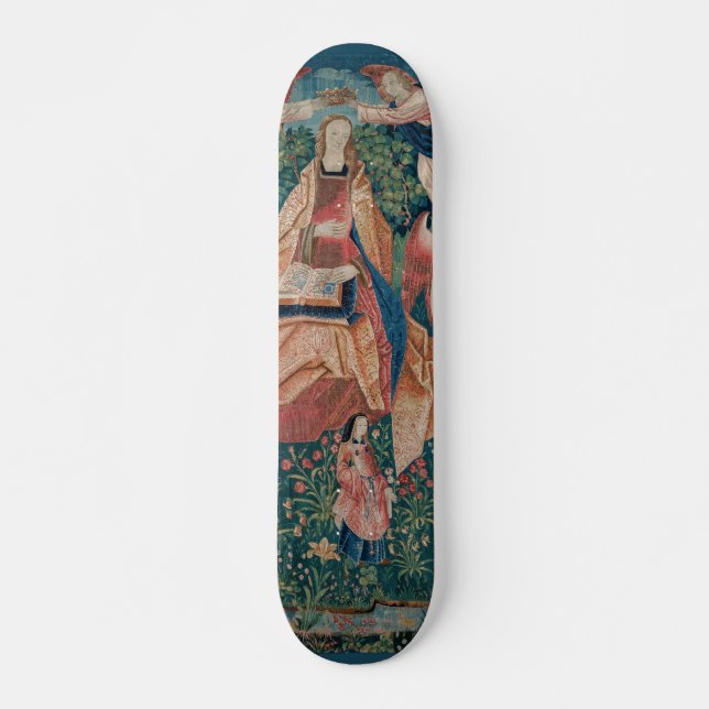 Happy Life in Paradise Garden Mediaeval Tapestry Skateboard (Front)