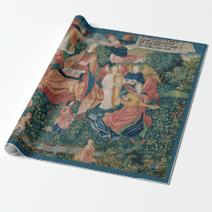 Happy Life in Paradise Garden Mediaeval Tapestry Wrapping Paper