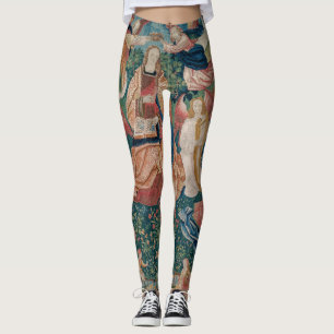 Happy Life in Paradise Garden Medieval Tapestry Leggings