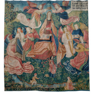 Happy Life in Paradise Garden Medieval Tapestry Shower Curtain