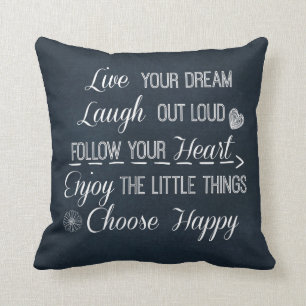 Happy Life Rules Quotes Affirmations Cushion