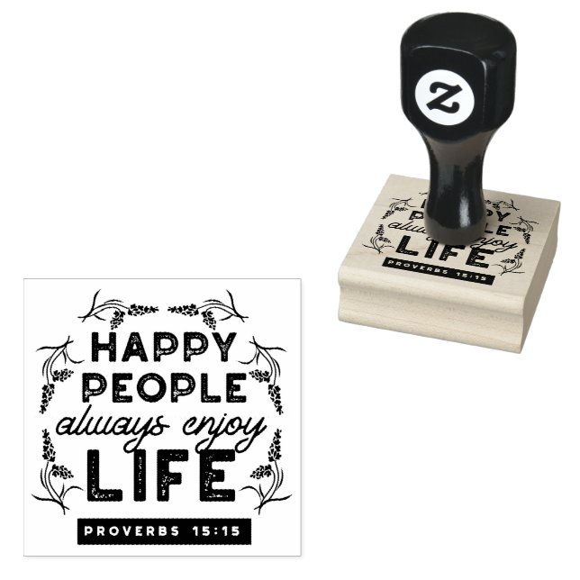 Happy Life with Faith – Proverbs 15:15 Art Rubber Stamp (Stamped)