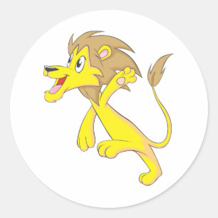 Happy Lion Cartoon Classic Round Sticker