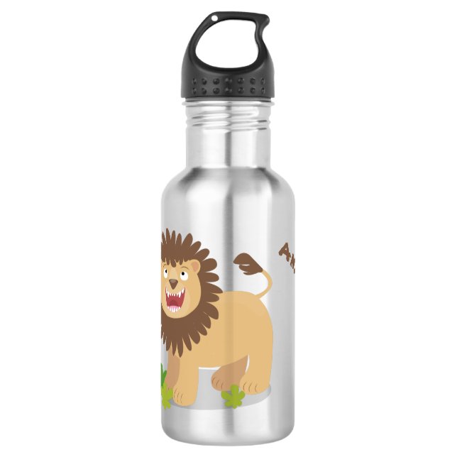 Happy lion roaring cartoon illustration 532 ml water bottle (Front)