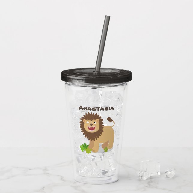 Happy lion roaring cartoon illustration acrylic tumbler (Back Ice)