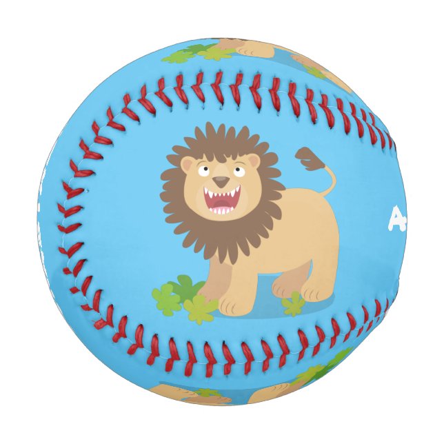 Happy lion roaring cartoon illustration baseball (Front Left)