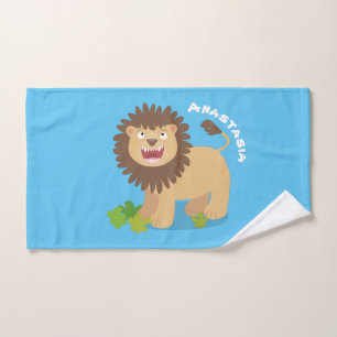Happy lion roaring cartoon illustration bath towel set