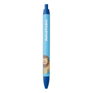 Happy lion roaring cartoon illustration black ink pen