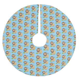 Happy lion roaring cartoon illustration brushed polyester tree skirt