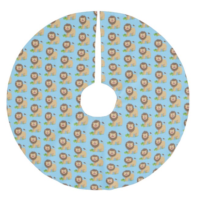 Happy lion roaring cartoon illustration brushed polyester tree skirt (Front)