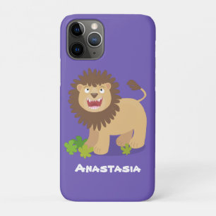 Happy lion roaring cartoon illustration iPhone 11 pro case