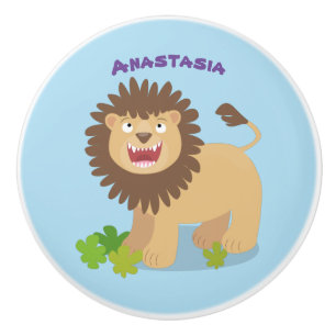 Happy lion roaring cartoon illustration ceramic knob