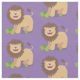 Happy lion roaring cartoon illustration fabric