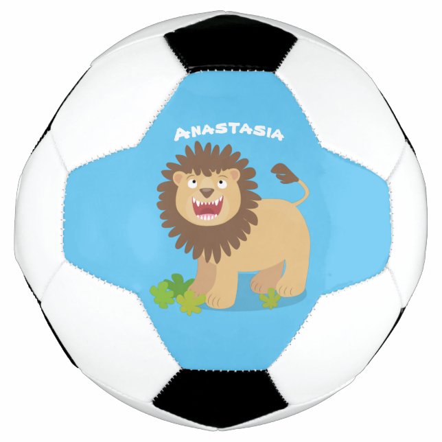 Happy lion roaring cartoon illustration football (Front)