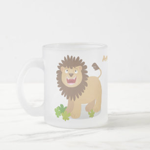 Happy lion roaring cartoon illustration frosted glass coffee mug