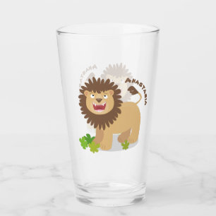 Happy lion roaring cartoon illustration glass
