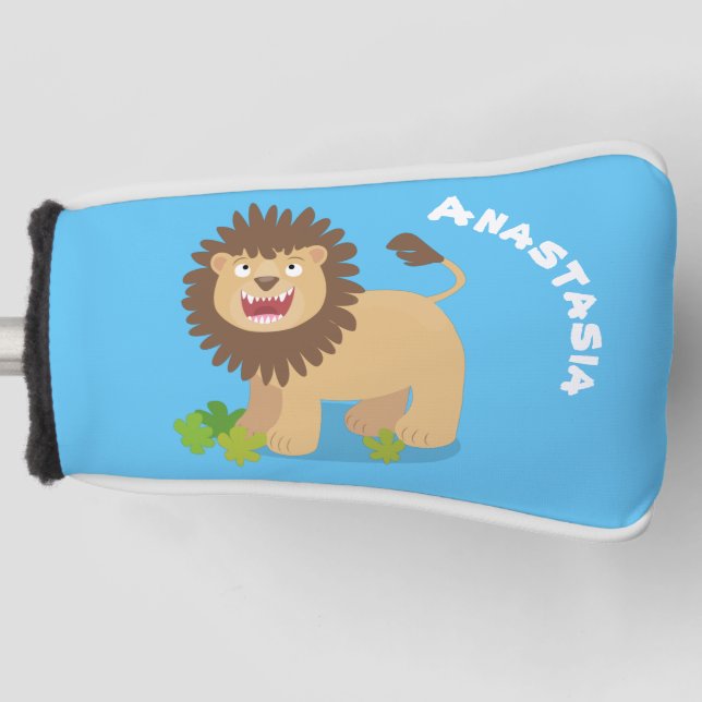 Happy lion roaring cartoon illustration golf head cover (Front)