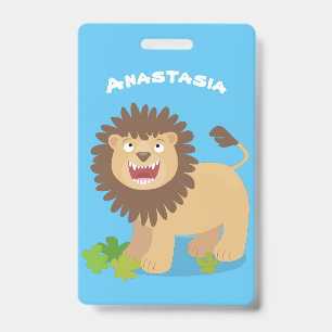 Happy lion roaring cartoon illustration ID badge