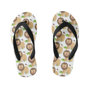 Happy lion roaring cartoon illustration kid's flip flops