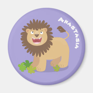 Happy lion roaring cartoon illustration magnet